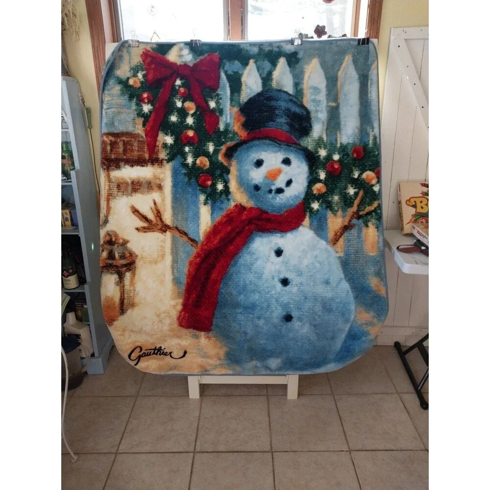 Gauthier Christmas Blanket SNOWMAN Soft Plush Fleece Throw Red Blue 50